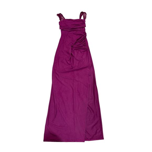 Lucy in the Sky Womens Medium Suede Draped Lace Maxi Dress Magenta Party Club - Picture 4 of 13